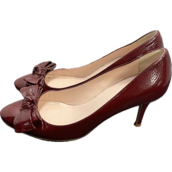 Kate Spade Maroon Red Patent Leather Bow Heel Women 8 - Picture 4 of 7